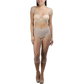 ToBeInStyle Women's Spandex Multi Net Fishnet Set Rave Novelty Party Crop Top & Tights