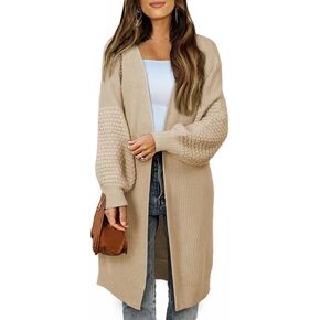 Dokotoo Women's 2023 Fashion Casual Open Front Long Sleeve Chunky Cable Knit Cardigans Sweaters Outerwear Coats