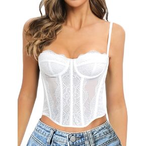 Mansy Lace Bustier Corset Crop Tops for Women,Y2K Sexy Bodysuit Vintage Going Out Party Cami Tops