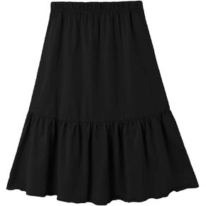 OYOANGLE Girl's Casual A Line Midi Skirts Ruffle Hem Elastic Waist Long Skirt