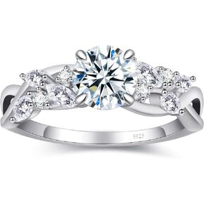 BAGUTTA PAVONE 1.5/2/3CT خواتم خطوبة مويسانيتي للنساء، خاتم وعد خطوبة نسائي بثلاثة/متعدد الأحجار من الفضة الإسترليني عيار 925 مع ذهب أبيض عيار 18 قيراط، خواتم زفاف مويسانيتي بلون D VVS1