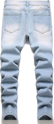 بنطال جينز Anbreuinron للأولاد بمقاس نحيف ومطرز ومطبوع وممزق وممزق، أزرق فاتح، 10 in Kuwait