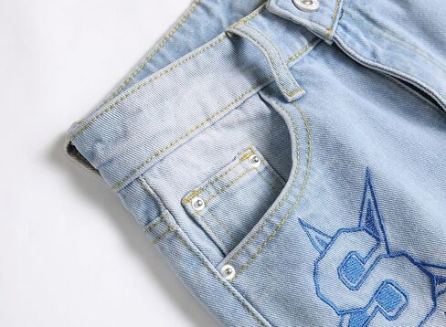 بنطال جينز Anbreuinron للأولاد بمقاس نحيف ومطرز ومطبوع وممزق وممزق، أزرق فاتح، 10 in Kuwait