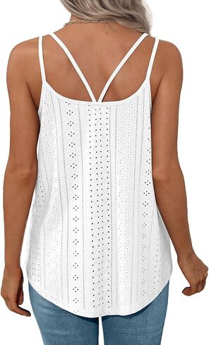 XIEERDUO Womens Tank Tops Spaghetti Strap Camisoles Eyelet Embroidery Scoop Neck Tops in Kuwait