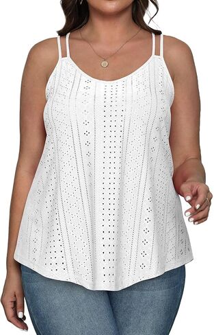 XIEERDUO Womens Tank Tops Spaghetti Strap Camisoles Eyelet Embroidery Scoop Neck Tops in Kuwait