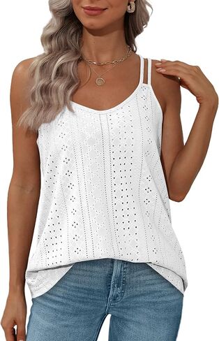 XIEERDUO Womens Tank Tops Spaghetti Strap Camisoles Eyelet Embroidery Scoop Neck Tops in Kuwait