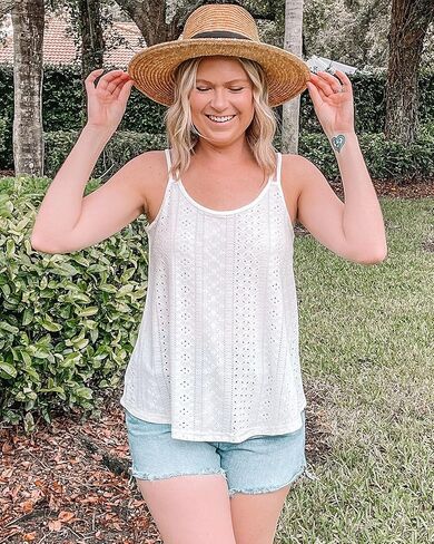 XIEERDUO Womens Tank Tops Spaghetti Strap Camisoles Eyelet Embroidery Scoop Neck Tops in Kuwait