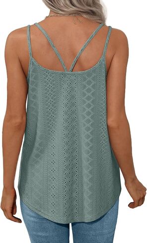 XIEERDUO Womens Tank Tops Spaghetti Strap Camisoles Eyelet Embroidery Scoop Neck Tops in Kuwait