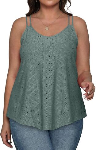 XIEERDUO Womens Tank Tops Spaghetti Strap Camisoles Eyelet Embroidery Scoop Neck Tops in Kuwait