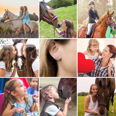 Hypoallergenic Horse Horseshoe Stud Earrings Silver for Girls Women Lucky Horse Jewelry Birthday Gifts for Horse Lovers in Saudi Arabia
