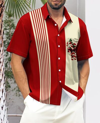 Hodaweisolp Mens Halloween Christmas Shirts Funky Santa Button Down Shirt Printed Short Sleeve Bowling Shirts in Kuwait