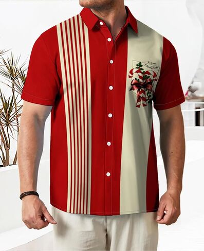 Hodaweisolp Mens Halloween Christmas Shirts Funky Santa Button Down Shirt Printed Short Sleeve Bowling Shirts in Kuwait