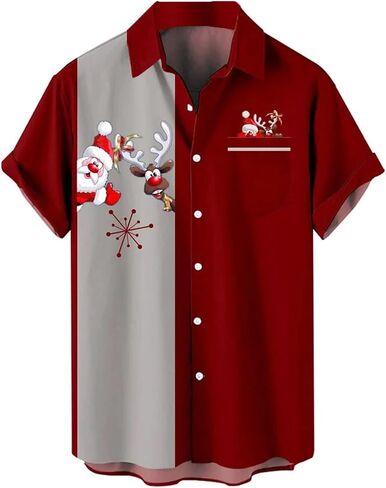 Hodaweisolp Mens Halloween Christmas Shirts Funky Santa Button Down Shirt Printed Short Sleeve Bowling Shirts in Kuwait
