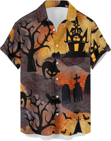 Hodaweisolp Mens Halloween Christmas Shirts Funky Santa Button Down Shirt Printed Short Sleeve Bowling Shirts in Kuwait