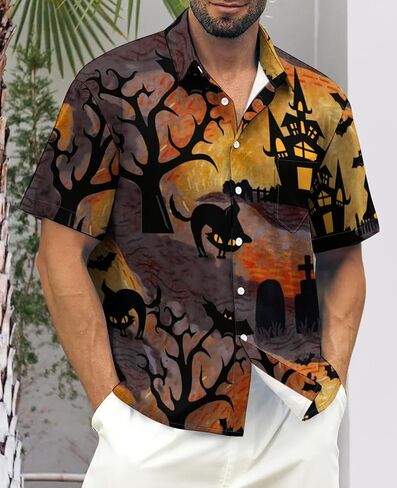 Hodaweisolp Mens Halloween Christmas Shirts Funky Santa Button Down Shirt Printed Short Sleeve Bowling Shirts in Kuwait