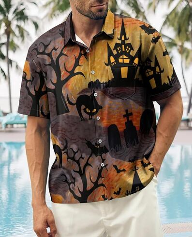 Hodaweisolp Mens Halloween Christmas Shirts Funky Santa Button Down Shirt Printed Short Sleeve Bowling Shirts in Kuwait