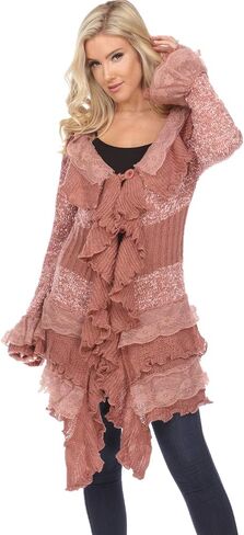 SIMPLY COUTURE Women's Winter Casual Open Front Pom Pom Long Sleeve Crochet Knit Cardigan Sweater in Saudi Arabia