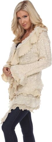 SIMPLY COUTURE Women's Winter Casual Open Front Pom Pom Long Sleeve Crochet Knit Cardigan Sweater in Saudi Arabia