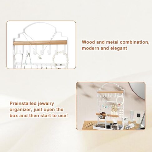 ROLIZOE Portable Jewelry Organizer Stand for Long Necklaces Jewelry Tower Rack 8 Necklace Holders 24 Earring Display Holder 2 Wooden Bracelet Organizers with Velvet Tray for Earrings Rings Watches in Kuwait