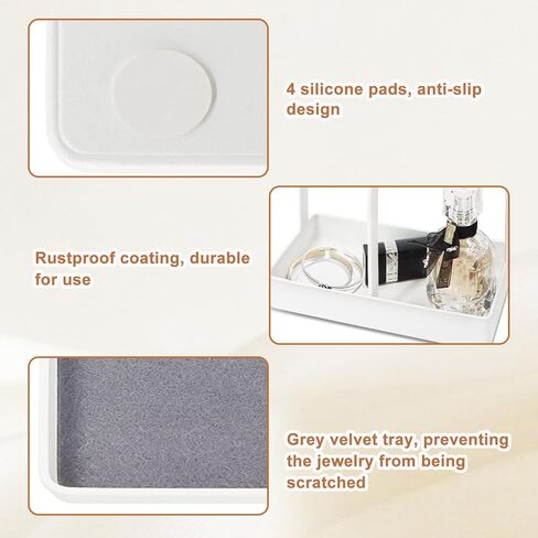 ROLIZOE Portable Jewelry Organizer Stand for Long Necklaces Jewelry Tower Rack 8 Necklace Holders 24 Earring Display Holder 2 Wooden Bracelet Organizers with Velvet Tray for Earrings Rings Watches in Kuwait