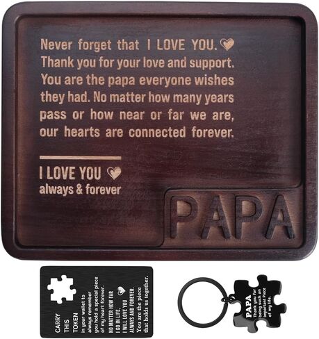 Papa Birthday Gifts Papa Wood Valet Tray and Keychain Set Unique Gifts for Grandpa from Granddaughter Grandchildren, for Papa Grandfather Valet Jewelry Tray in Kuwait