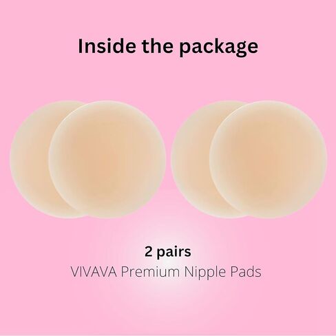 أغطية حلمات VIVAVA الفاخرة لزجة (زوجان)، غير مرئية - قابلة لإعادة الاستخدام - صديقة للبشرة - مقاومة للماء - مقاومة للعرق - عبوة فطائر حلمات سيليكون قابلة للتنفس، تناسب المقاسات A - D+ (3.5 بوصة)، لون عاري in Kuwait