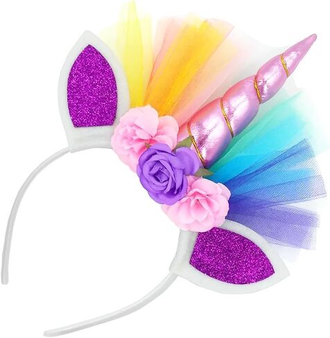 تنانير LYLKD للفتيات الصغيرات ذات طبقات بألوان قوس قزح مع عصابة رأس على شكل قرن وحيد القرن in Kuwait