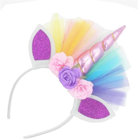 تنانير LYLKD للفتيات الصغيرات ذات طبقات بألوان قوس قزح مع عصابة رأس على شكل قرن وحيد القرن in Kuwait