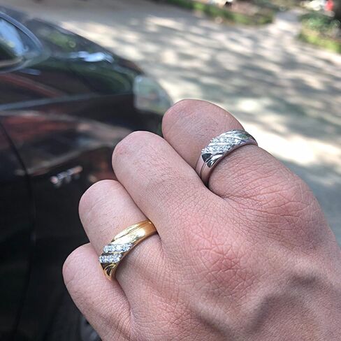 سافيرث دايموندز 1/4 قيراط. خاتم زفاف نسائي من t.w مصنوع من الماس المويسانتي ذو صف مزدوج من الذهب عيار 14 قيراط فوق الفضة الإسترليني (0.25 قيراط)، هدية عيد الحب لها in Kuwait