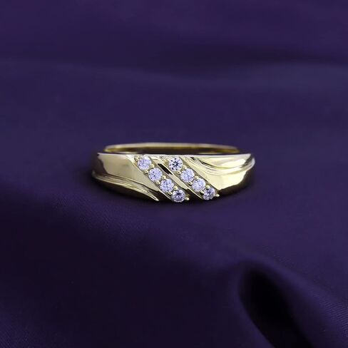 سافيرث دايموندز 1/4 قيراط. خاتم زفاف نسائي من t.w مصنوع من الماس المويسانتي ذو صف مزدوج من الذهب عيار 14 قيراط فوق الفضة الإسترليني (0.25 قيراط)، هدية عيد الحب لها in Kuwait