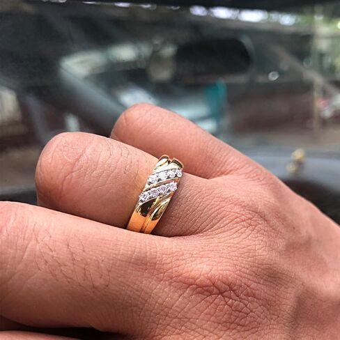 سافيرث دايموندز 1/4 قيراط. خاتم زفاف نسائي من t.w مصنوع من الماس المويسانتي ذو صف مزدوج من الذهب عيار 14 قيراط فوق الفضة الإسترليني (0.25 قيراط)، هدية عيد الحب لها in Kuwait