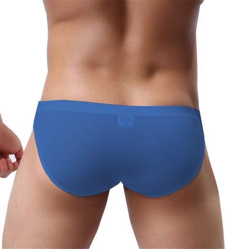 ouhoe Sexy Smooth Low Waist Seamless Men Underwear Thin Underpants Ice Silk Briefs Mini Bikini in Saudi Arabia