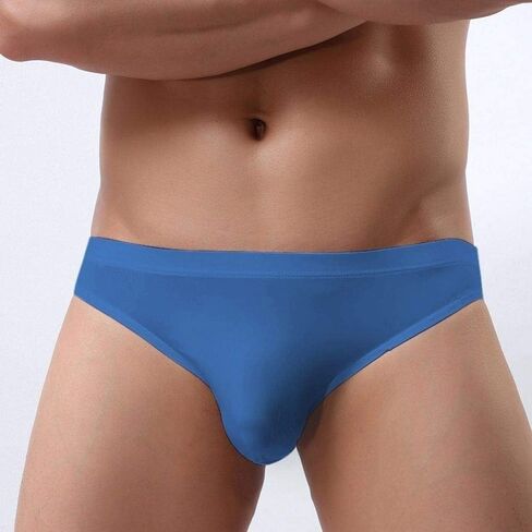 ouhoe Sexy Smooth Low Waist Seamless Men Underwear Thin Underpants Ice Silk Briefs Mini Bikini in Saudi Arabia