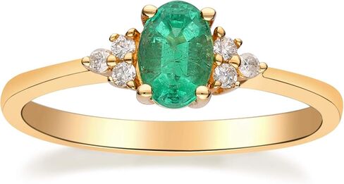Gin & Grace 10K Yellow Gold Natural Zambian Emerald Ring with Natural Diamonds for women | Ethically, authentically & organically sourced Oval-Cut Emerald hand-crafted jewelry for her | Emerald Ring for women. in Saudi Arabia
