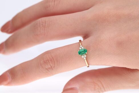 Gin & Grace 10K Yellow Gold Natural Zambian Emerald Ring with Natural Diamonds for women | Ethically, authentically & organically sourced Oval-Cut Emerald hand-crafted jewelry for her | Emerald Ring for women. in Saudi Arabia
