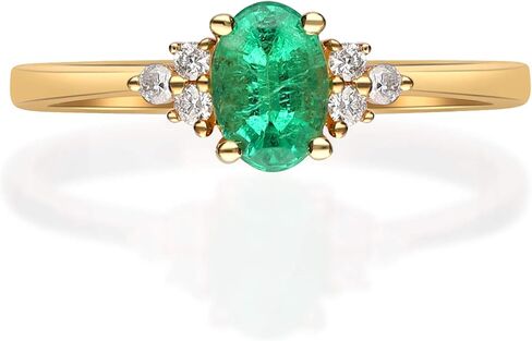 Gin & Grace 10K Yellow Gold Natural Zambian Emerald Ring with Natural Diamonds for women | Ethically, authentically & organically sourced Oval-Cut Emerald hand-crafted jewelry for her | Emerald Ring for women. in Saudi Arabia