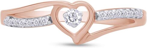 AFFY Round Cut Natural White Diamond Split Shank Heart Promise Bypass Engagement Ring In 14k Gold Over Sterling Silver (0.10 cttw, Color- I-J, Clarity- I2-I3) Valentine's Day Gift For Her in Saudi Arabia