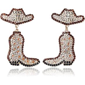 Western Earrings, Bachelorette Party Decorations, Disco Silver Earrings, Rhinestone Turquoise Jewelry for Women Country Concert Outfits, Pink Cowgirl Hat Cowboy Boots Nashville Party Favors (Sliver &