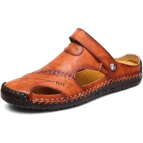 YING LAN Men's Casual Leather Fashion Sandals Closed Toe Outdoor Fisherman Hiking Shoes Lightweight Summer Water Shoes
