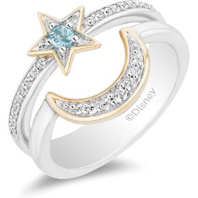 Jewelili Enchanted Disney Fine Jewelry Sterling Silver and 10K Yellow Gold 1/6 CTTW Diamond, Swiss Blue Topaz Aladdin 30th Anniversary Jasmine Star & Moon Ring in Kuwait