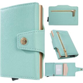 Credit Card Holder Business Card Holder Pop-up Card Wallets PU Leather Slim RFID Blocking Trigger Wallet Photos Available MIinimal Wallet（Light Green） in Saudi Arabia