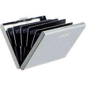 BUEAY Metal RFID Credit Card Holder Wallet Business Card Case Stainless Steel Slim Credit Card for Men or Women, Minimalist ID Card Case Silver Compact Card Holder for Cards