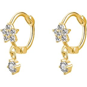 SLUYNZ Sterling Silver Small Flower Hoop Earrings for Women Teen Girls Tiny CZ Flower Small Hoop Earrings Huggie