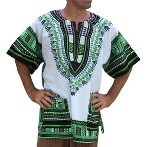 RaanPahMuang Brand Unisex Bright African White Dashiki Cotton Shirt in Kuwait