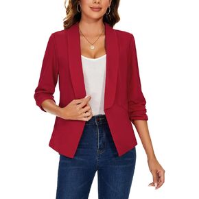 MINTLIMIT Women 3/4 Ruched Sleeve Shawl Lapel Blazer Open Front Casual Work Office Blazers Lightweight Jacket with Pockets
