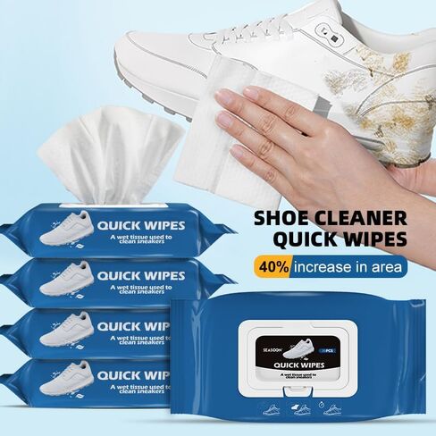 YURRUON Portable Shoes Cleaning Wipes 2 Pack 60 Pcs Sneaker Wipes No-wash Maintenance Care for Sneakers Quick Remove Dirt, Stains Leather shoes in Kuwait