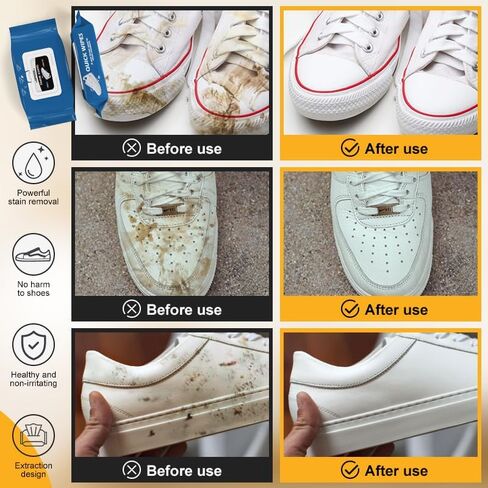 YURRUON Portable Shoes Cleaning Wipes 2 Pack 60 Pcs Sneaker Wipes No-wash Maintenance Care for Sneakers Quick Remove Dirt, Stains Leather shoes in Kuwait