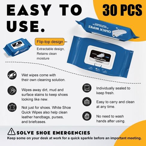 YURRUON Portable Shoes Cleaning Wipes 2 Pack 60 Pcs Sneaker Wipes No-wash Maintenance Care for Sneakers Quick Remove Dirt, Stains Leather shoes in Kuwait