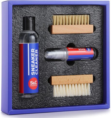 Premium Sneaker Cleaning Kit - 6 Oz. Shoe Cleaner, 1.4 Oz. Shoe Deodorizer Spray, Soft & Hard Bristle Shoe Brushes - Shoe Cleaner for White Sneakers, Nubuck, Suede, Canvas, Leather, Red, 123 in Kuwait