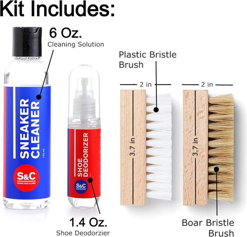 Premium Sneaker Cleaning Kit - 6 Oz. Shoe Cleaner, 1.4 Oz. Shoe Deodorizer Spray, Soft & Hard Bristle Shoe Brushes - Shoe Cleaner for White Sneakers, Nubuck, Suede, Canvas, Leather, Red, 123 in Kuwait